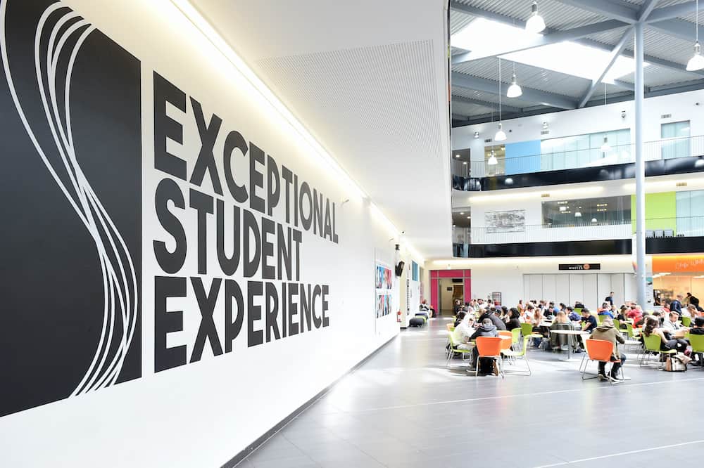 A photo of the atrium space at the Ipswich campus
